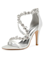 Satin Brautschuhe Lila Open Toe Strasssteine Zip Up Riemchen High Heel Brautschuhe