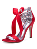 Satin Brautschuhe rote offene Spitze Strass Lace Up Brautschuhe High Heel Sandalen