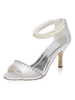 Satin Brautschuhe Satin Elfenbein Peep Toe Perlen Pfennigabsatz 3;1 "Brautschuhe