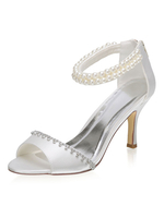 Satin Brautschuhe Satin Elfenbein Peep Toe Perlen Pfennigabsatz 3;1 "Brautschuhe