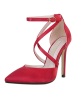Satin High Heels Graue spitze Zehe Criss Cross Knöchelriemen Pumps für Frauen