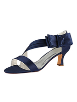 Satin Hochzeit Schuhe 2021 Dunkel Navy Offener Zeh Bogen Kätzchen Heel Mutter Schuhe