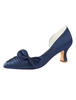 Satin Hochzeit Schuhe 2021 Dunkel Navy Spitze Bogen Kätzchen Heel Mutter Schuhe