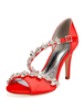 Satin Hochzeit Schuhe rote Peep Toe Strass strappy High Heel Braut Sandalen