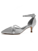 Satin Hochzeit Schuhe Spitz Strass Perlen Knöchelriemen Brautschuhe Kätzchen Heels