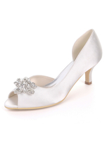 Satin Hochzeit Schuhe Tinte blau Peep Toe Strass Mutter Schuhe Kitten Heel Hochzeit Gast Schuhe
