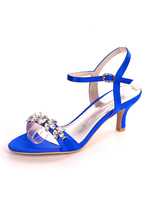Satin Hochzeitsschuhe Blau Open Toe Strass Kätzchen Absatz Brautschuhe
