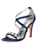 Satin Hochzeitsschuhe Dark Navy Open Toe Strass Criss Cross Brautschuhe Mutter Schuhe