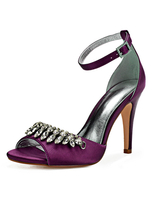 Satin Hochzeitsschuhe Lila Peep Toe Strass Ankle Strap High Heel Brautschuhe