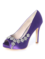 Satin Hochzeitsschuhe Lila Peep Toe Strass High Heel Hochzeitsgast Schuhe
