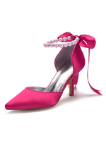 Satin Hochzeitsschuhe Rose Pointed Toe Bow Stiletto Heel Brautschuhe