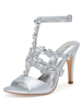 Satin Hochzeitsschuhe Silber Peep Toe Strasssteine T-Typ Riemchen High Heel Sandalen