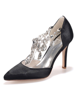 Satin Jeweled Spitzer Toe Pumpen für Braut