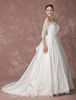 Satin Kleid Spitze Applique Off-the-Schulter Brautkleid a-Linie Kapelle Zug halblangen Ärmeln Braut Brautkleid mit Schärpe Satin-Schleife Milanoo