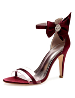 Satin Mutter Schuhe Burgund Open Toe Strass Bow Ankle Strap Hochzeitsschuhe
