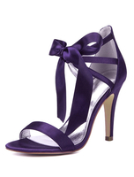 Satin Mutter Schuhe lila offene Spitze ausgeschnitten Lace Up Hochzeitsschuhe High Heel Brautschuhe