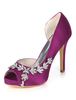 Satin Mutter Schuhe lila Peep Toe Strass High Heel Hochzeitsschuhe