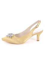 Satin Mutter Schuhe Tinte blau spitz Strass Slingpumps Kätzchen Heel Hochzeit Gast Schuhe