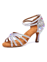 Satin Tanzschuhe Weiß Open Toe Strass Criss Cross Ballsaal Schuhe Latin Dance Schuhe