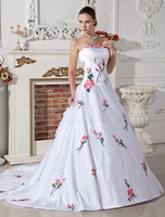 Satin und Organza Brautkleid mit Stickereien in Weiß
