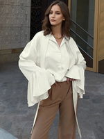 Satinbluse mit Bindegürtel Glockenärmel elegantes Frühlingshemd für Damen 2025