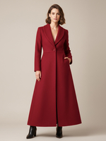 Schalkragen-Wollmantel in voller Länge mit A-Linie und V-Ausschnitt für Damen 2025