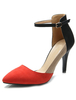 Schicke Spitze Pumps aus Plüschleder mit Fesselriemchen in Rot und Schwarz