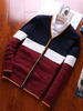 Schicke Strickjacke Baumwolle mit V-Ausschnitt und Farbblock