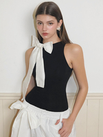 Schicker Bodysuit mit ärmelloser Schleife und Rundhalsausschnitt zweifarbiges Damen-Top