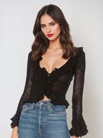 Schicker Pullover mit Rüschen am Rand und Knopfverschluss elegantes schickes Damen-Top