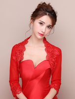 Schickes Hochzeit Cape Tüll mit Illusion-Ärmel und Dreiviertelärmeln und Spitzen in Rot