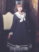 Schickes Lolita Kleid mit Matrosenkragen und langen Ärmeln Seemann und Paspel in Dunkelblau
