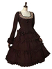 Schickes Lolita Kleid mit Rundkragen und langen Ärmeln gotisch und Sepiabraun