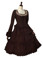 Schickes Lolita Kleid mit Rundkragen und langen Ärmeln gotisch und Sepiabraun