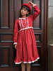 Schickes Lolita Kleid mit Rundkragen und langen Ärmeln im klassischen & traditionellen Style und Rüschen in Rot