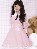 Schickes Lolita Kleid mit Stehkragen und langen Ärmeln im casualen Stil und Schleife