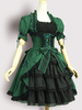 Schickes Lolita Kleid mit viereckigem Ausschnitt und kurzen Ärmeln im viktorianischen Ära und Spitzen in Olive