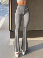 Schlaghose Grau Polyester Hohe Taille Schlaghose Lycra Spandex Hose