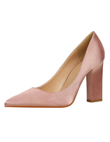 Schlüpfen Sie in Pumps Schuhe Satin klobige Fersen Spitzen Abend Schuhe für Frauen