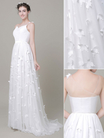 Schmetterling Hochzeitskleid Illusion Hals Gericht Zug a-Line Chiffon Brautkleid Milanoo
