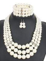 Schmuck-Sets Ecru White ABS-Legierung Imitation Pearl Pierced 3-teiliges geometrisches Schmuckset
