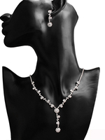 Schmuckset für Hochzeit Attraktives Strass-durchbohrtes Tropfen-Design Splitter-Ohrring-Halskette 2-teiliges Set