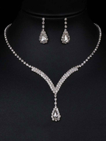 Schmucksets Silber Karabinerverschluss Metalllegierung Strass Durchbohrt 2-teiliges Schmuckset