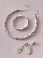 Schmucksets Weißer Karabinerverschluss Strass-Legierung durchbohrt 3-teiliges Metallic-Schmuckset