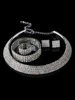 Schmucksets Weißer Karabinerverschluss Strass-Legierung Strass durchbohrte Halskette Hoop Huggie Armband Ring 4-teiliges Set