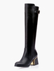 Schnalle Runde Zehe klobige Ferse Lederstiefel Länge