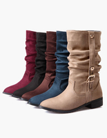 Schnalle Spitzen Zehe Mikro Wildleder Mitte Calf Boots