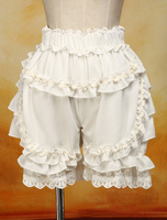 Schöne Ecru Cotton Lolita Bloomers Spitze-Ordnungs-Rüschen in Ekrü-Weiß Lolita Hosen 2021