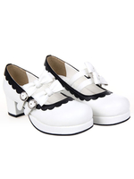 Schöne Lolita quadratische Fersen Schuh-Plattform-Bügel-Bögen Schnalle Weiss Trim