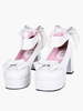Schöne Lolita Schuhe mit Schleife und Blockabsatz in Weiß